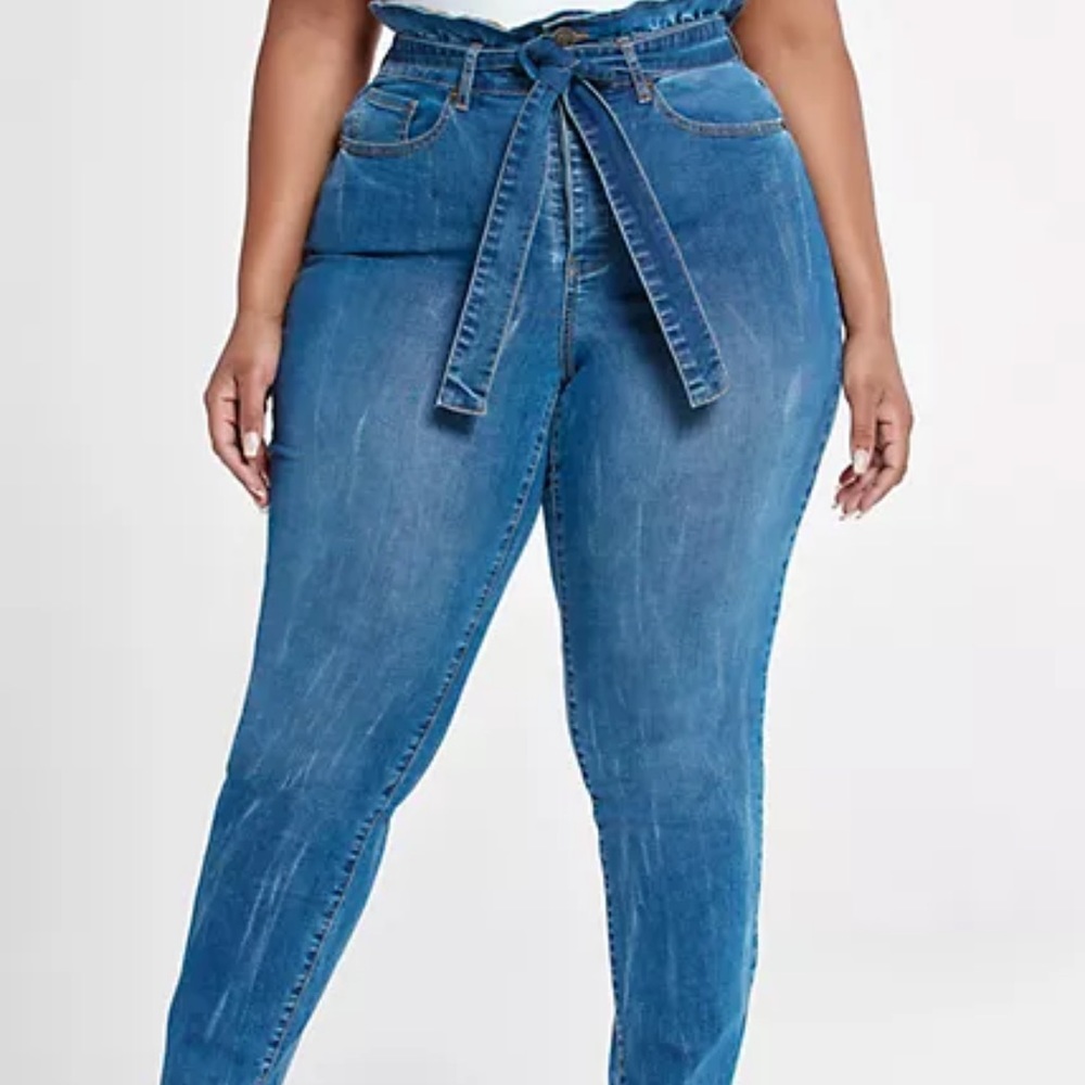 High Rise Straight Leg Jeans With Paperbag Waist